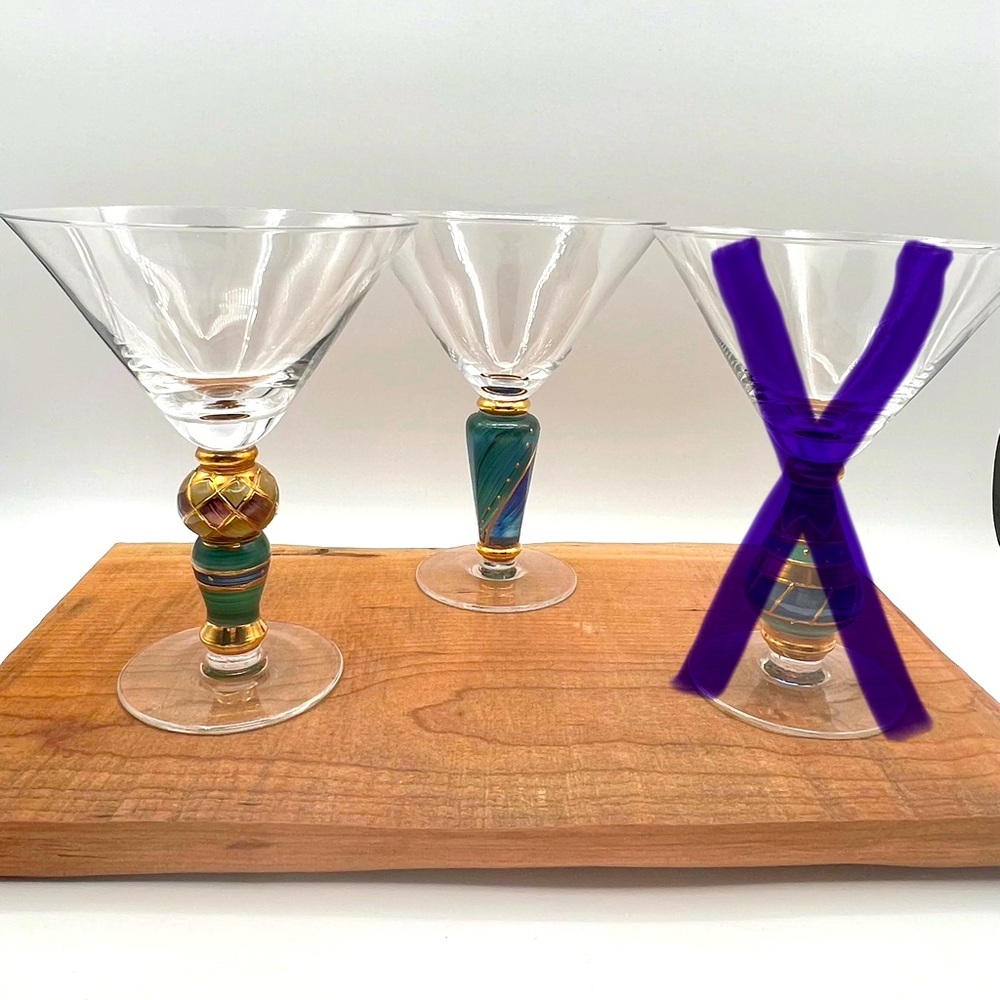 Pier 1 Imports Set 2 Hand Painted Martini Glasses Festive Colorful Vintage
